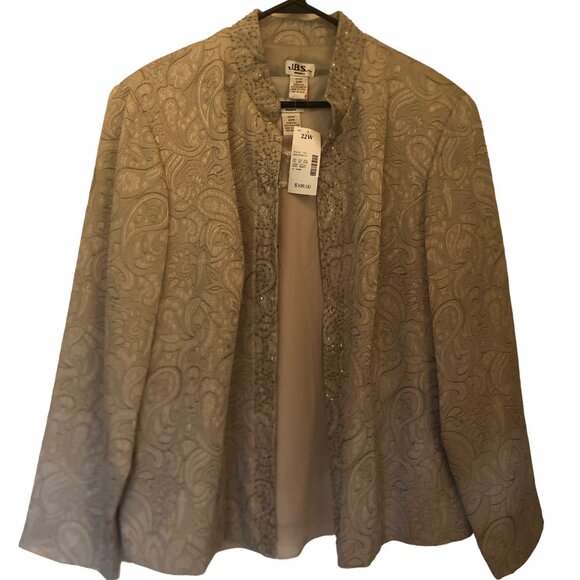 NWT VINTAGE J.B.S. tan brocade lined jacket w/ matching shell sz 22W - Picture 1 of 14
